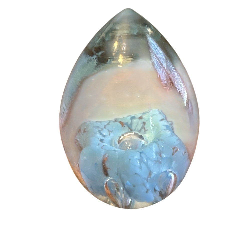 Vintage Norleans Made in Japan‎ Egg Shaped Blue Blown Bubbles Glass Paperweight